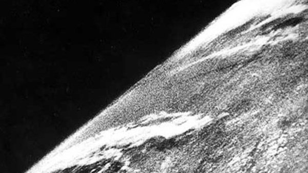You're looking at the first photo of the Earth from space. It was taken by a camera mounted on a captured German V2 rocket launched by the U.S. military on this day in 1946.