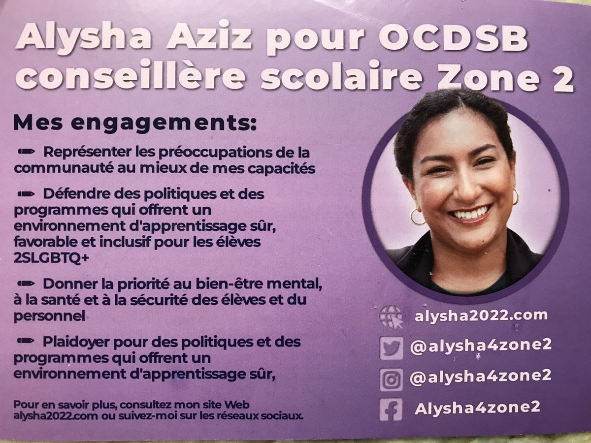 There are two OCDSB candidates in #Ottawa that I want to highlight. <a href="/patricia_kmiec/">Patti K 💜💙</a> is an educator running against Donna Blackburn and @Alysha4Zone2 is focused on equity running against a candidate who would not make our schools safe for 2SLGBTQ+ students. Please Donate/Support.