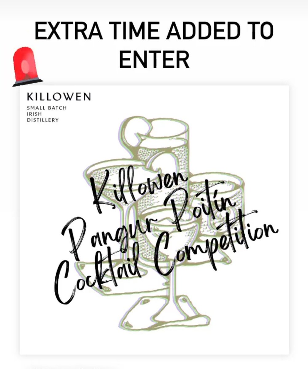 CocktailPundit's tweet photo. Extra time to enter the @KillowenWhiskey Pangur Poitín Cocktail Competition 🍸 #Sláinte
#boozepundit #Pangur #PangurPoitín #cocktailcompetition #Poitín #itspronouncedPotcheen https://t.co/ijUXbb5Clc