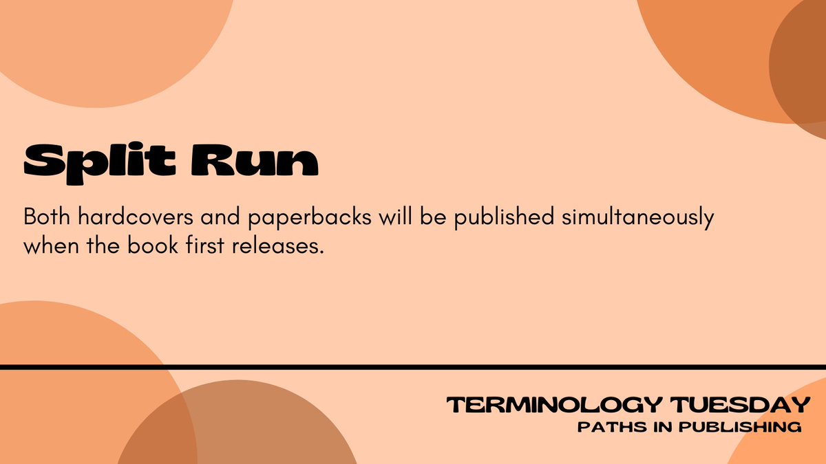 Hi #TermTuesday ! What is a split run? This is often press, book, and discipline specific: one field might usually have a hardcover initial run with a trailing paperback, another might only publish paperbacks, and some are best served by a split run!