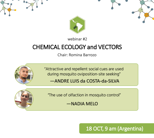 agonzal29's tweet photo. Andre Da Costa Da Silva and Nadia Melo gave two great talks about mosquito chemical ecology in @ALAEQ2  webinar. Thank you so much to the speakers and to the audience for joining! Stay tuned for our 2023 webinar series! https://t.co/aRR3y4DiR6