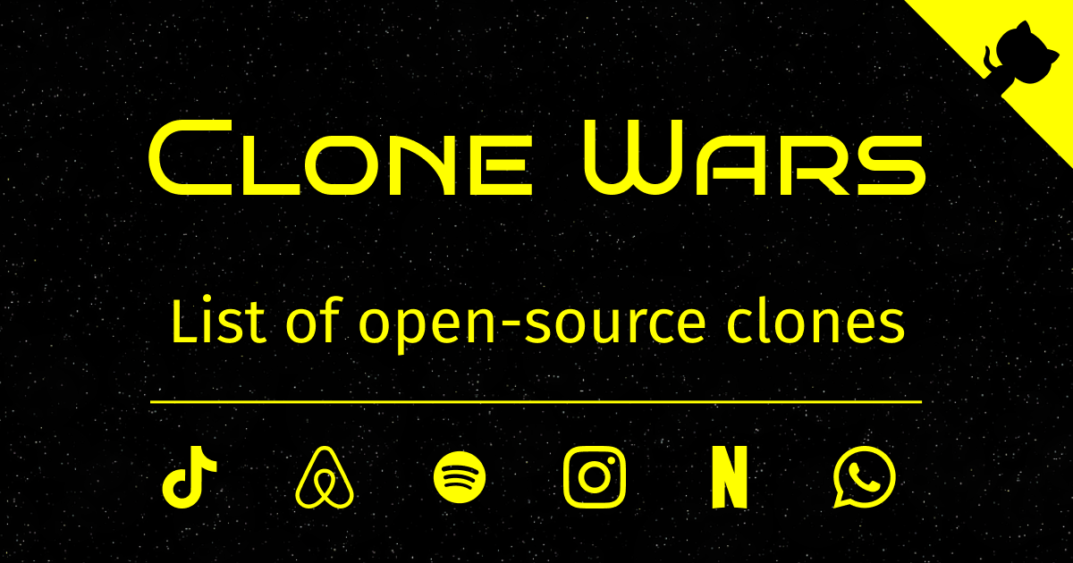 midudev's tweet photo. ¿Quieres MEJORAR en PROGRAMACIÓN?
¡Tienes que descubrir CLONE WARS!

Cuenta con +100 clones de apps populares:
- Código fuente disponible
- Ideal para practicar y aprender
- Stacks tecnológicos variados

¡Aprovecha y amplía tu portfolio!

→ https://t.co/Br7iWMaTn4 https://t.co/EF8qJEIzTD