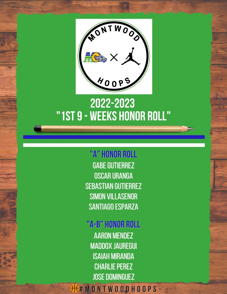 Congrats to our Honor Roll members for the 1st 9-Weeks of the 22-23 school year !
#MontwoodHoops🏀📚