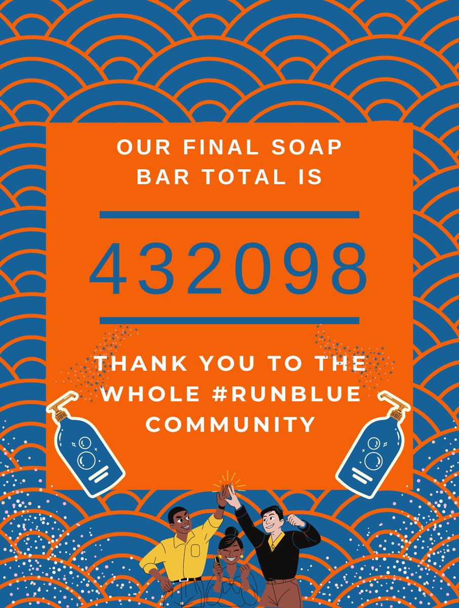 RunBlueOfficial's tweet photo. It was a great honour to host the 2022 #Sweat4Soap 🙏 

We had participation from 146 countries &amp; territories👏🎽

Most importantly, we raised 432 098 bars of soap 🎆🧼 Thanks for joining us to give dignity for the needy #RunBlue community🫂 https://t.co/FnTpnSpsyo