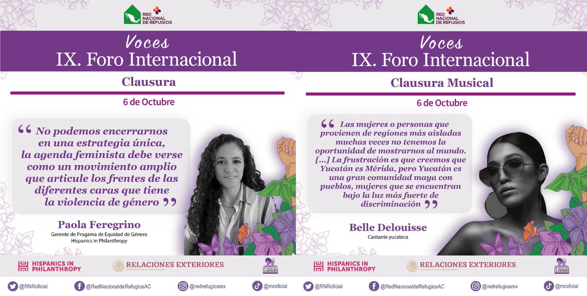 📢¡Nunca más sin las mujeres!Por ello seguimos haciendo eco de las voces de las especialistas de nuestro IX Foro Internacional
 
💜Gracias a cada una de ellas y a todas las personas que nos acompañaron,reconocemos la importancia de entretejer saberes en pro de la agenda feminista