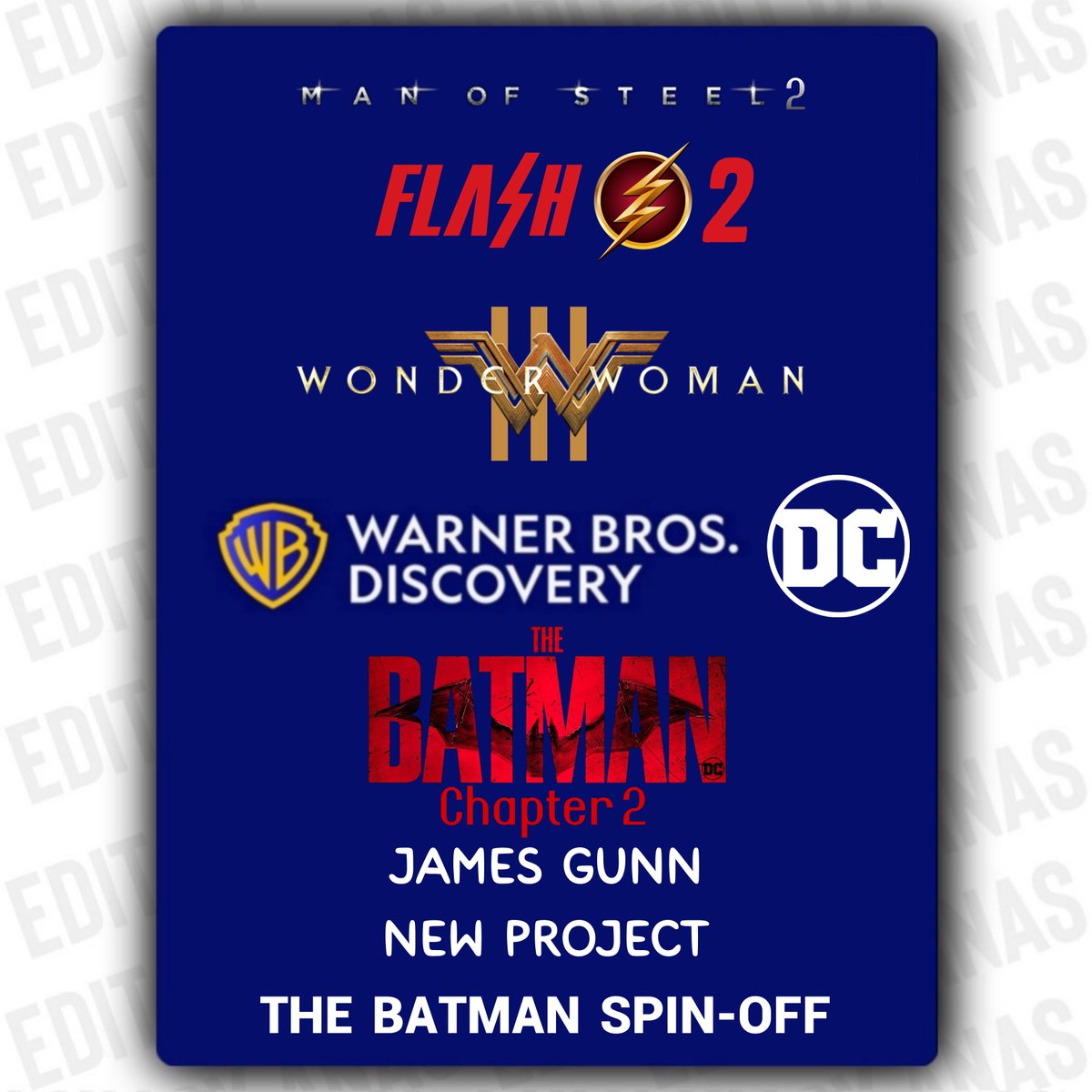 NewsAndDetails's tweet photo. Another Series And 1 Movie With @JamesGunn

Wonder Woman 3 Scriptment Soon

Matt Reeves Is Also Developing Batman Spinoff Focused Around Various Villains Such As SCARECROW, CLAYFACE, &amp; PROFESSOR PYG

#ManOfSteel2 #Flash2 #WonderWoman3 #TheBatman2 #DC #JamesGunn #TheNewsAndDetails https://t.co/TWk74OnMRv
