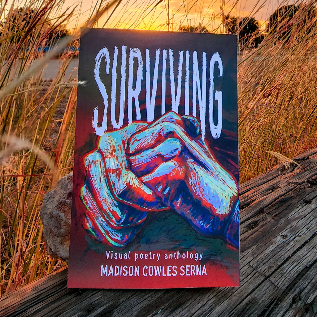 My book, Surviving, is a full-color visual poetry anthology, with little statements before each poem that give some additional context/backstory.⁠ I'm also offering a 10% discount on all survivor-themed products this month! feraleditions.com/collections/su… #DVAM22