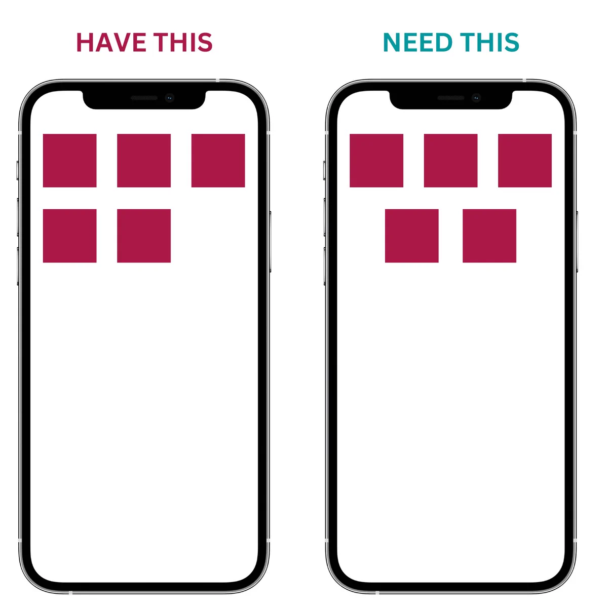 Two screen grid UI examples in an iOS app