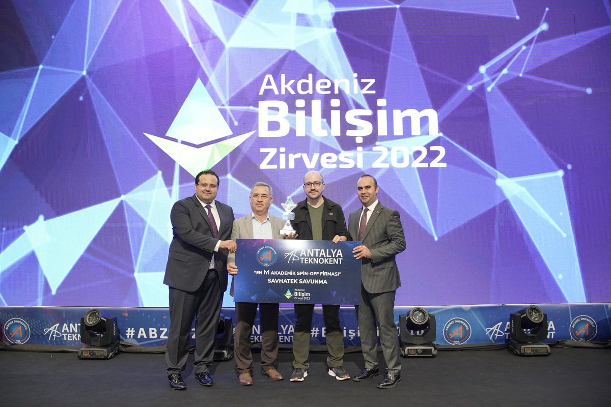 "Antalya Teknokent Başarı Ödülleri"
Akdeniz Bilişim Zirvemizde Antalya Teknokent Başarı Ödülleri Teknokent firmalarımıza takdim edildi.
"En İyi Akademik Spin-Off Firması" Kategorisinde ödül alan Savhatek Savunma firmamızı tebrik ederiz. <a href="/Akdenizun/">Akdeniz Üniversitesi</a> <a href="/ozlenenozkn/">Prof.Dr. Özlenen Özkan</a> <a href="/ibrahim___yavuz/">Dr. ibrahim YAVUZ</a>