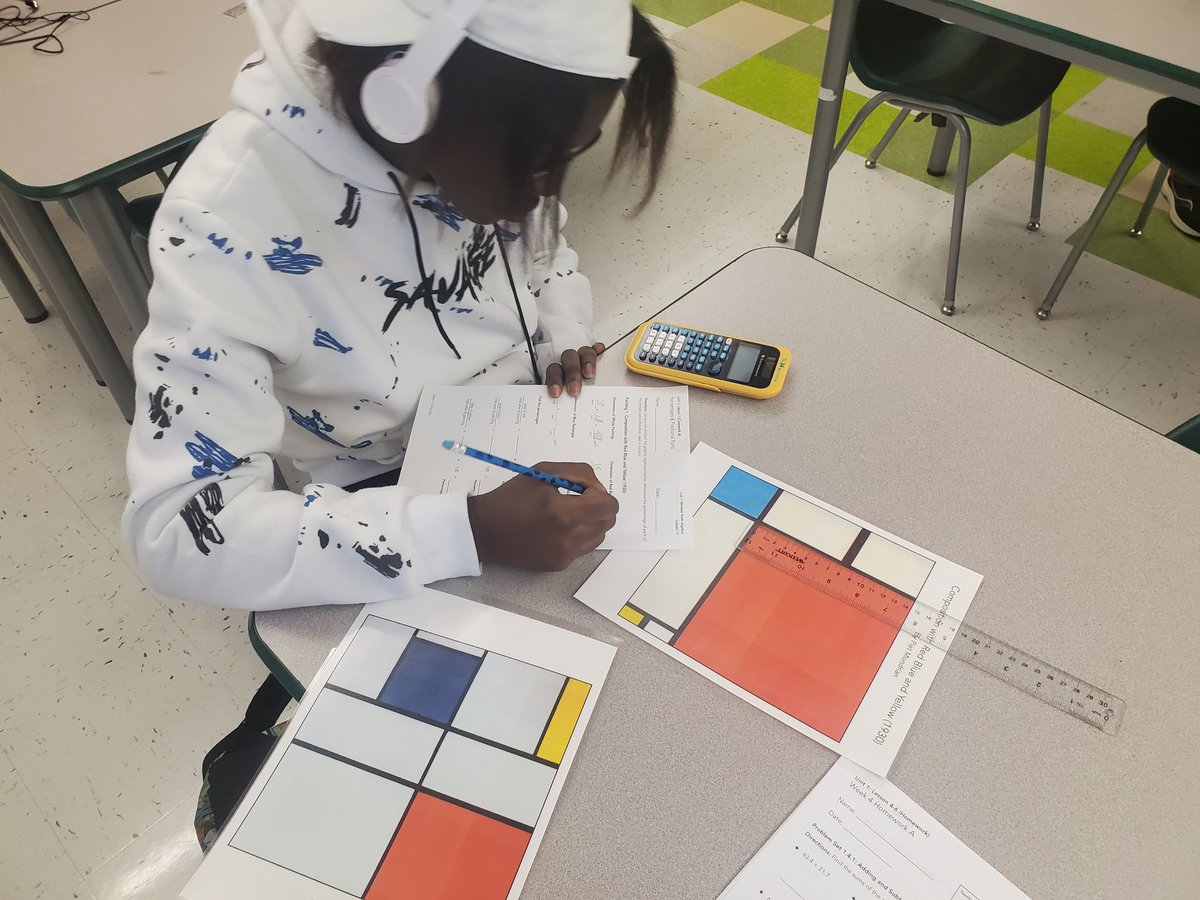 STEMGregNYC's tweet photo. Students determining the percentage of primary colors of Mondrian in different painting. And yes I had the matching necktie. #iteachmath #mtbos https://t.co/vWiRTocpCH