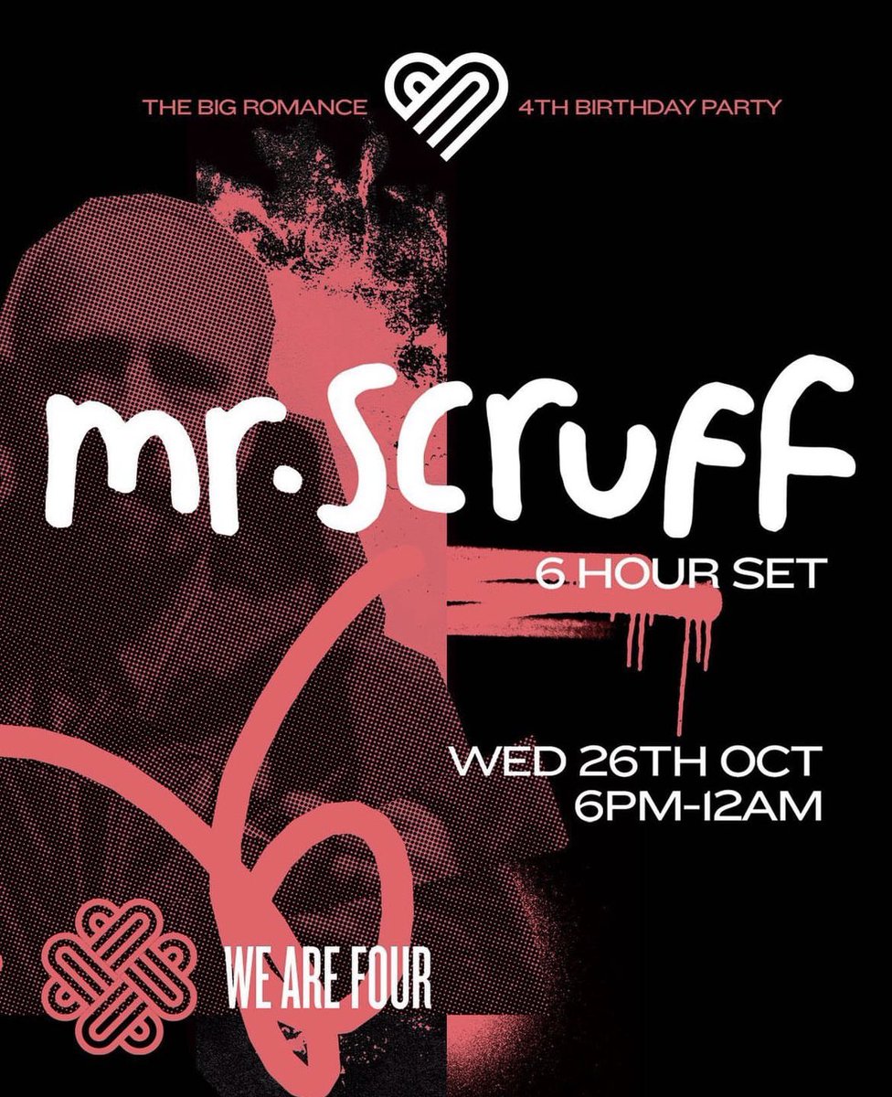 The Big Romance is 4! It’s been quite a journey getting this far. When we first started we didn’t what we were doing and now that’s still the case. To celebrate we are putting on a few events and  Mr Scruff next week is one of them. Limited tickets on Eventbrite