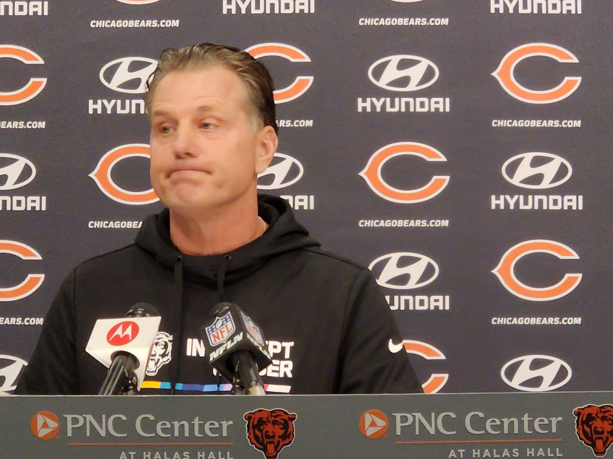Matt Eberflus starts his press conference by saying happy birthday to Mike Ditka. 