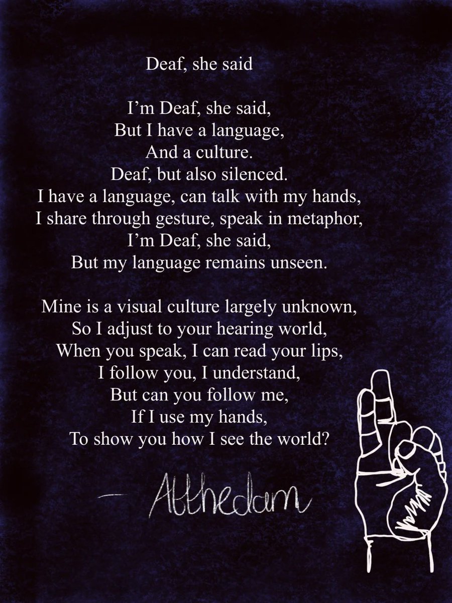 DFA_Psychology's tweet photo. Based on my interview, @at_thedam wrote a poem about the marginalisation of Deaf culture. https://t.co/ZtWce2Sf7U