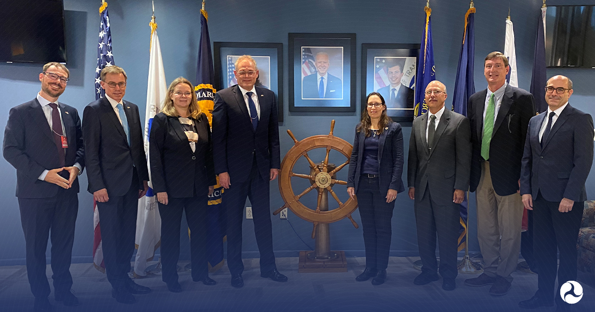 DOTMARAD's tweet photo. Yesterday, U.S. Deputy Maritime Administrator Lucinda Lessley and MARAD Office Directors met with senior German Ministry of Transport representatives, discussing best practices regarding Federal support of maritime projects, climate change and more. 

#GlobalMaritimeIndustry https://t.co/6Ya03YagD0