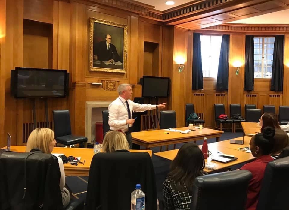 Celebrating 100 years of the @BBC100yearsago KJ presenting to BBC communication trainees under the watchful eye of founding Director General Lord Reith