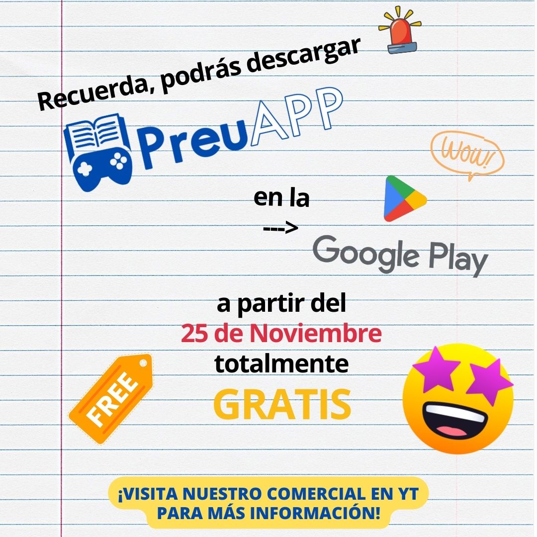 PreuApp's tweet photo. No lo olvides 🤓, podrás descargar la aplicación móvil 📱 de PreuApp en la Google Play Store de Android a partir del 25 de Noviembre de 2022, 🥳 TOTALMENTE GRATIS 🥳.
👉https://t.co/u2I82ItkNC
#PreuApp #PAES #FESW2022 #innovación #software #Matemática #Lenguaje https://t.co/8lIFi7jHHq