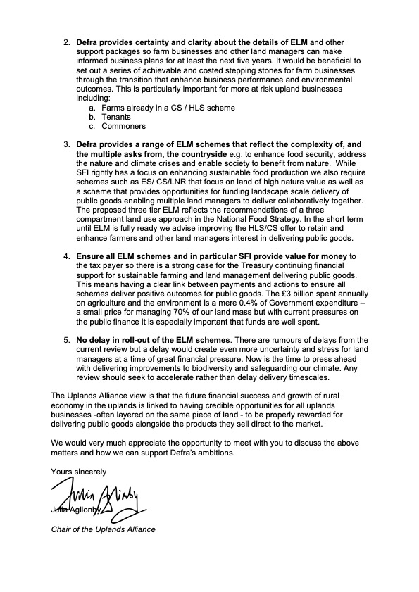 UplandsAlliance (@uplandsalliance) on Twitter photo Today the Uplands Alliance wrote to <a href="/ranil/">Sir Ranil Jayawardena</a> expressing concern that a healthy & prosperous uplands will not be achieved unless ELM;
➡️pays properly
➡️provides detail urgently
➡️links payments to outcomes
➡️avoids further delay
This is critical for businesses, nature & climate Today the Uplands Alliance wrote to <a href="/ranil/">Sir Ranil Jayawardena</a> expressing concern that a healthy & prosperous uplands will not be achieved unless ELM;
➡️pays properly
➡️provides detail urgently
➡️links payments to outcomes
➡️avoids further delay
This is critical for businesses, nature & climate