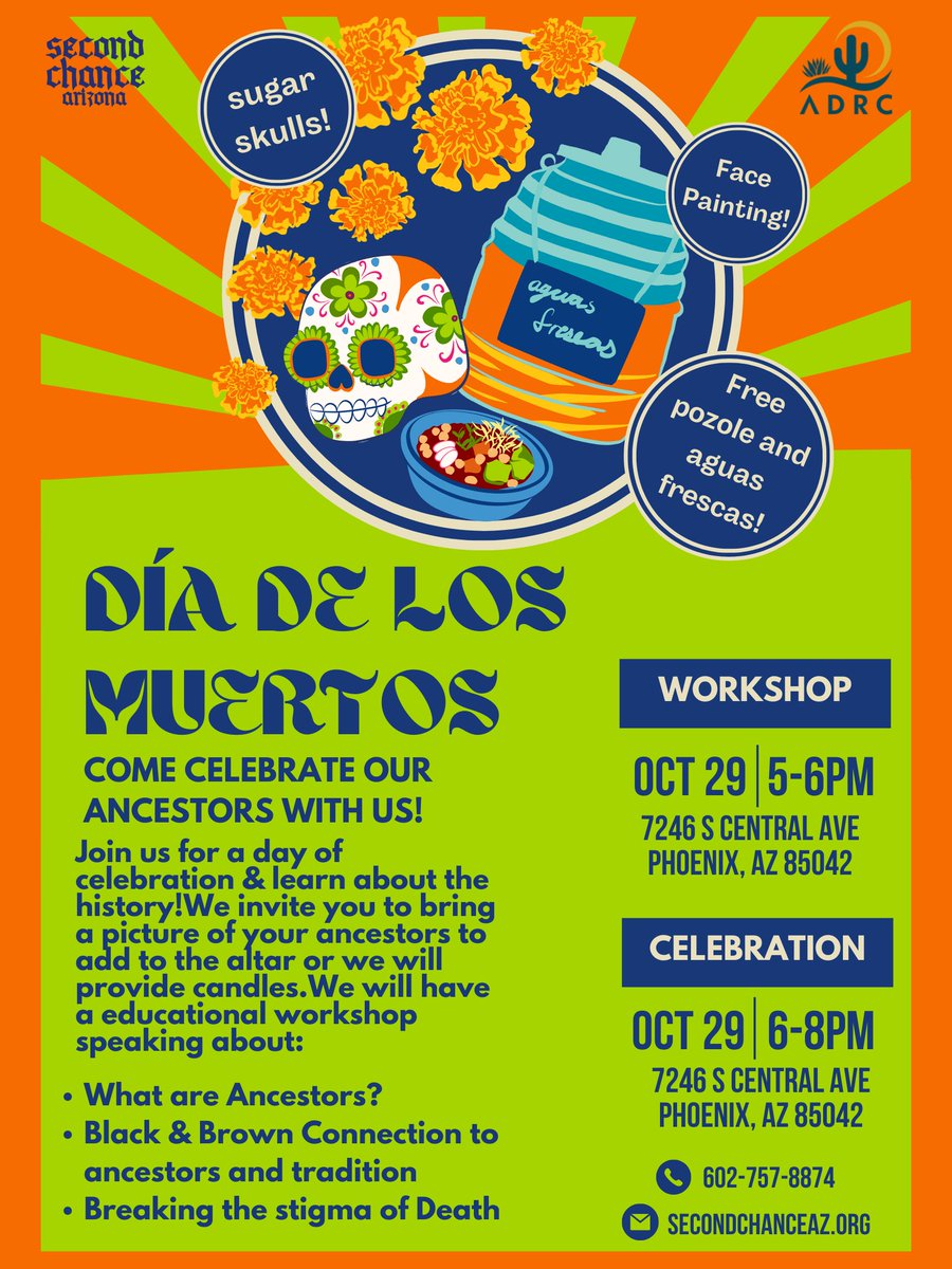 ArizonaResource's tweet image. The ADRC crew is celebrating Día de los Muertos! Join us before to talk about our ancestors and traditions. There will be free food and fun activities!