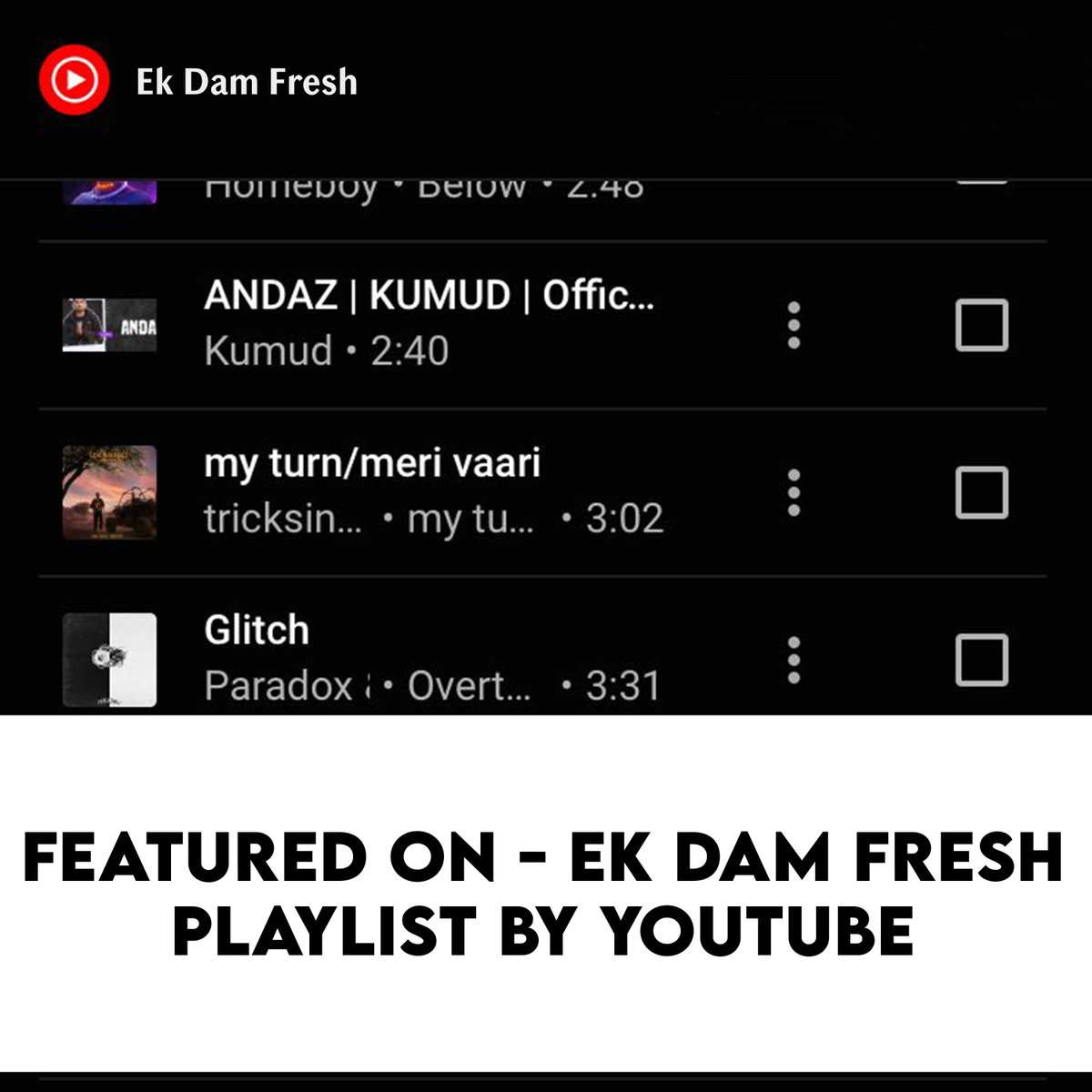 Aelaanrecords_U's tweet photo. Andaz by Kumud featured on EK DAM FRESH PLAYLIST BY YOUTUBE
check it out and keep supporting 🔥
#aelaanrecords #desihiphop #dhh #undergroundhiphop #undergroundrapper #motivationalrap #hiphop #hiphopmusic #indianrappers #latesthiphopsong #youtubemusic #musicplaylist #youtube https://t.co/VZfudlwdxD
