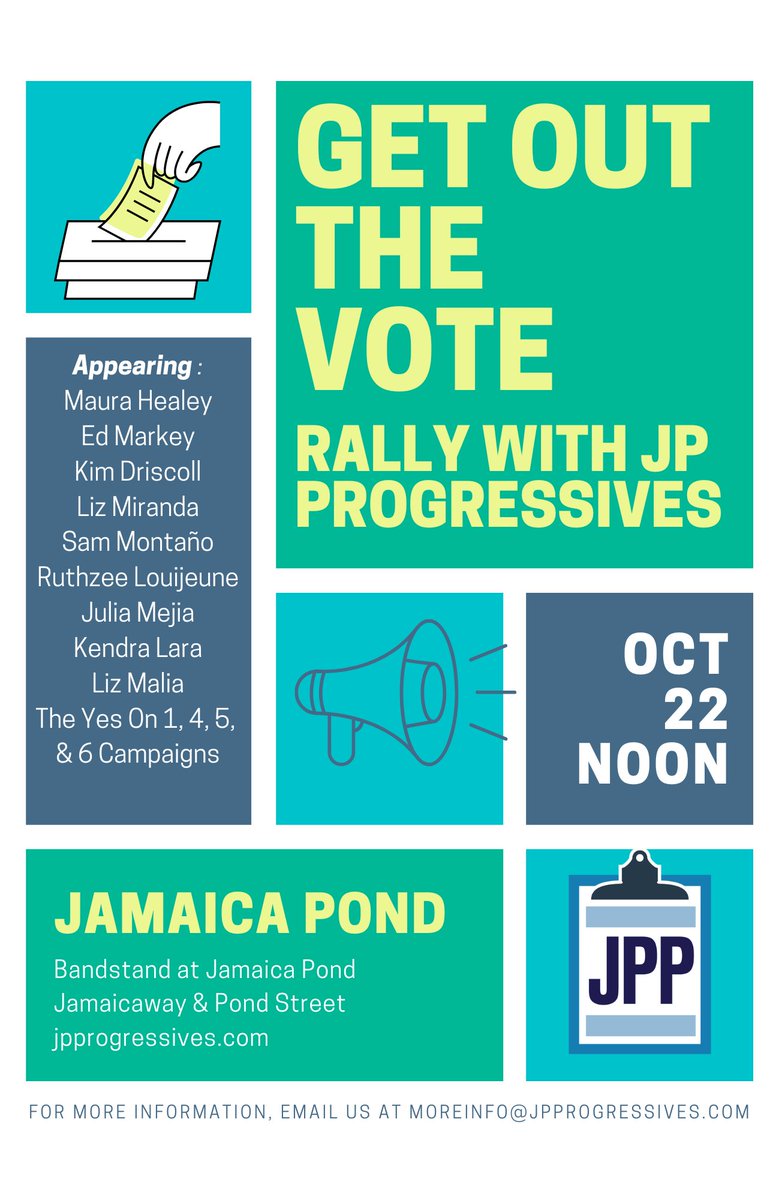 The latest additions to our lineup for Saturday's GOTV rally are <a href="/maura_healey/">Maura Healey</a> &amp; <a href="/EdMarkey/">Ed Markey</a>!! Join us at noon 10/22 at the Jamaica Pond Bandstand!