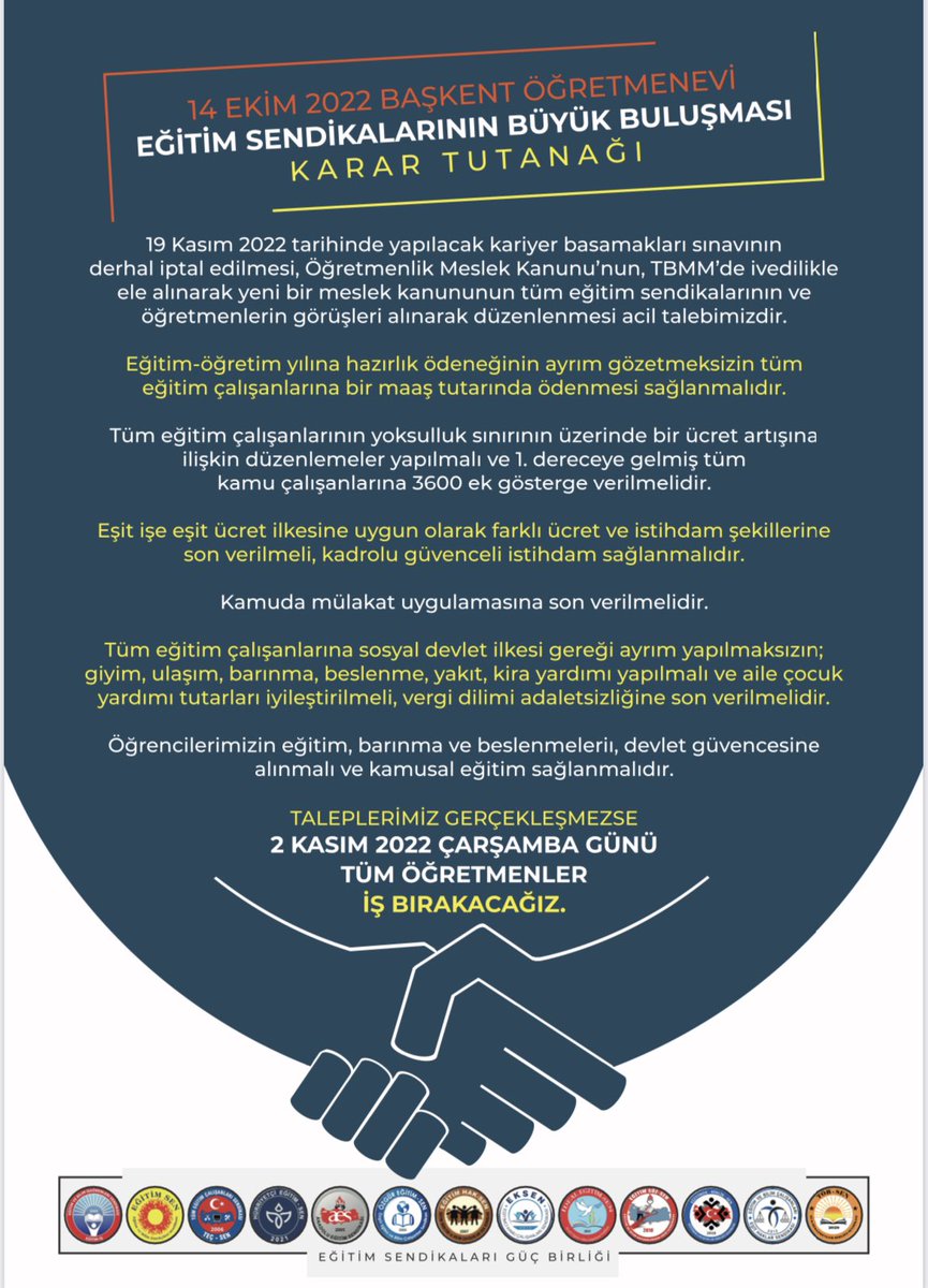 kademozbay_'s tweet photo. Mesleğimizin onuru çocuklarımızın geleceği için uyarıyoruz! 2 Kasım 2022 Çarşamba günü eğitim emekçilerinin üretimden gelen gücünden herkesi haberdar edeceğiz! #SendikalarBirlikteEyleme https://t.co/RSqXmCWvWV