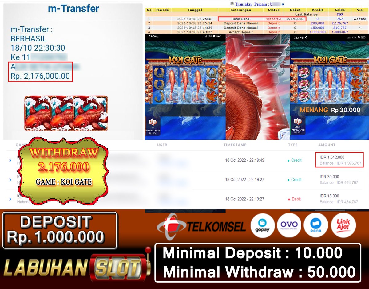 LabuhanSlot's tweet photo. HABANERO DOUBLE KILL LABUHANSLOT..
DEPOSIT : 1.000.000
WITHDRAW : 2.176.000
GAME : KOI GATE
STAKE : 9.000 + 18.000

#PRAGMATIC #HABANERO #PGSOFT #SLOTTERMANIA #IDNLIVE #IDNTOTO #IDNSLOT #LABUHANSLOT #GACORABIS #SLOTTERPERCAYA https://t.co/DKT7m65G5M