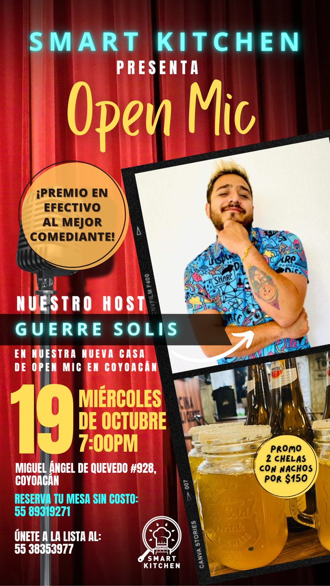 smart_kitchenmx's tweet photo. ✨¡¡MAÑANA MIÉRCOLES DE COMEDIA EN #SMARTKITCHEN!!✨🤩 Con nuestro Host especial Guerre Solis!!! Comedia, promociones en nuestras cocinas y más!!!
📍Miguel Ángel de Quevedo 928
✨Reserva sin costo al 5589319271 https://t.co/rgWySOPnmq