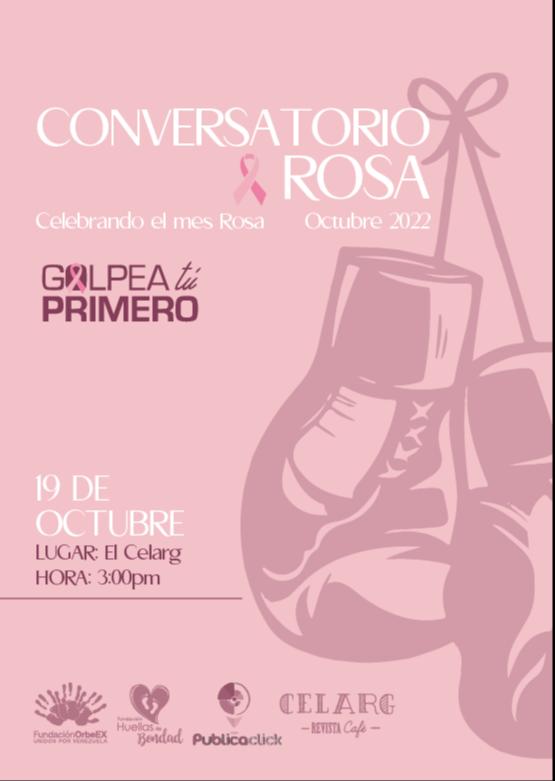 Desde nuestro Programa de salud Golpea Tú Primero queremos invitarlos al conversatorio en el marco del Día Mundial de la lucha contra el Cáncer de Mama que se realizará este miércoles 19 de octubre a las 3:00 pm en el café del Celarg.

Te esperamos! 

#MesCancerDeMama