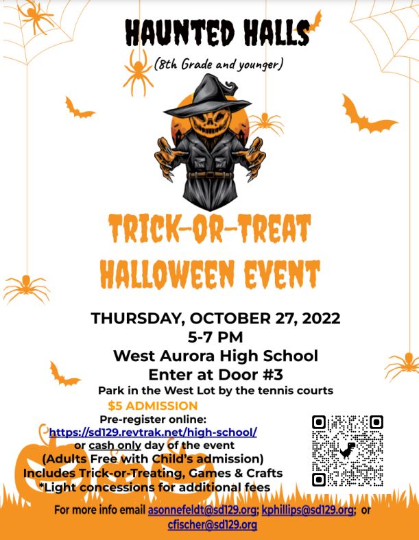 CTEKatieP's tweet photo. Join @waskillsusa, @westaurorahosa, &amp; @westaurorastuco at our Haunted Halls #trickortreat event: 10/27 at 5pm

$5 per child, adults are #free! 👻

This fundraiser supports students competing at their State &amp; National Conferences. 🥇
https://t.co/UDYbKulgGZ
@sd129 @WAactivities https://t.co/PSLoGU92Vw