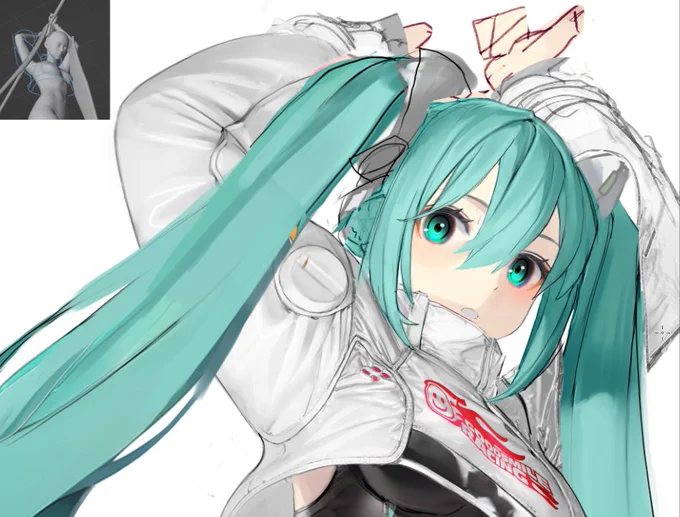 進捗:折角頑張って袖描いてたけど構造間違ってたのでやり直し、こんなんばっかすよ 