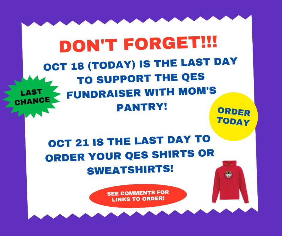 Hey QES Friends and Families! Don't forget to place your orders before time runs out!