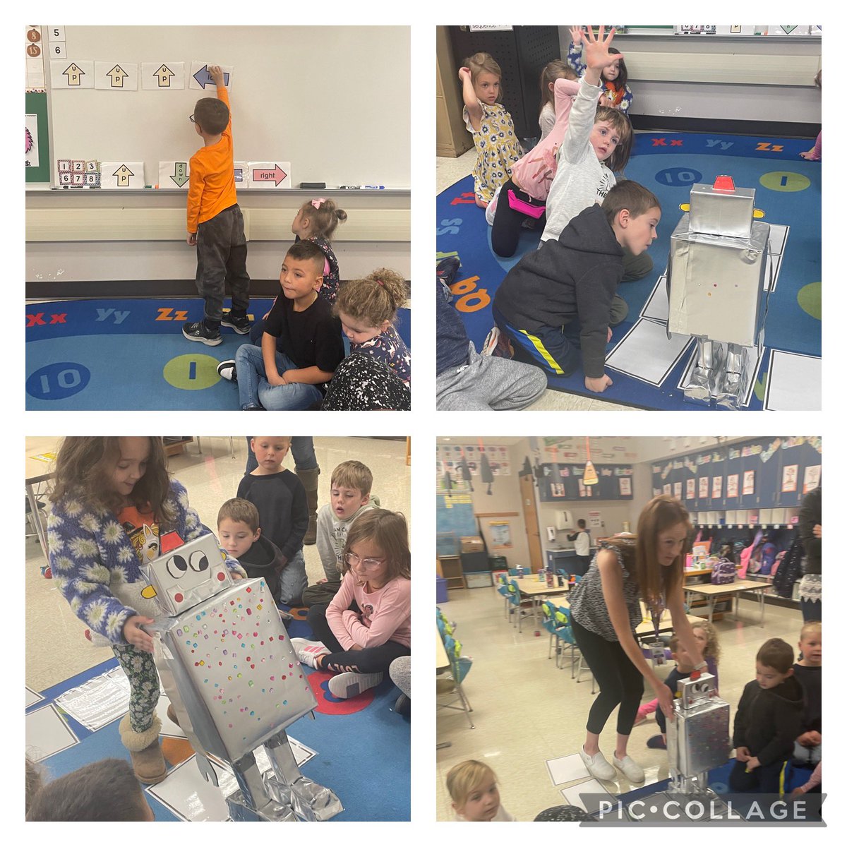 MrsW111's tweet image. Miss Vorndran’s kindergartners loved meeting our robot and programming him along his path, using directional coding! #codingkinders #hcsdlearns