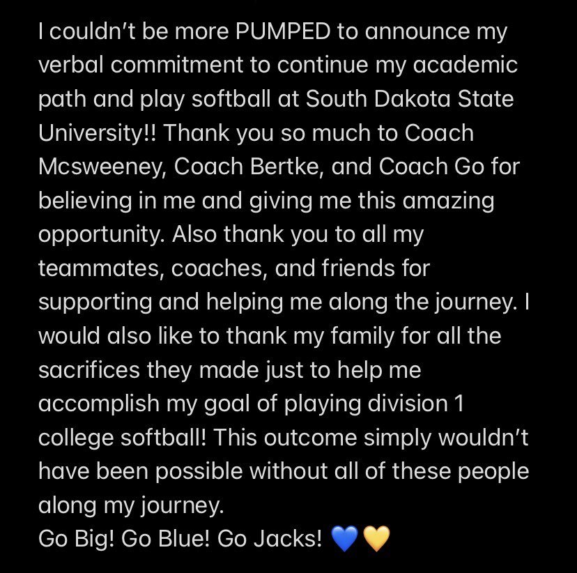 TaylerBaker12's tweet photo. Been dreaming of this day for too long, can’t wait to be a Jackrabbit!!💙💛
@GoJacksSB @KristinaMcSwee6 @JoshBertke @Bgomezolson @WiLightning2024 #LFG https://t.co/3kfJ6T4KXG