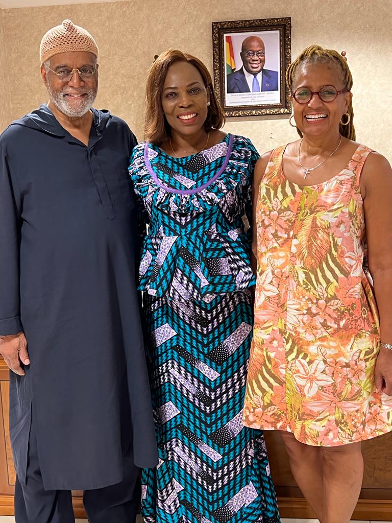 TheITCollab's tweet photo. Hon. Elizabeth Sackey, first female mayor of Accra (center), enjoyed an opportunity to “catch up,” at her offices, recently, with long-time friends A. Bruce Crawley, @TheITCollab’s board chair (left) &amp; Patricia Marshall Harris, the NGO’s executive director (right). https://t.co/SAmuwliK4E