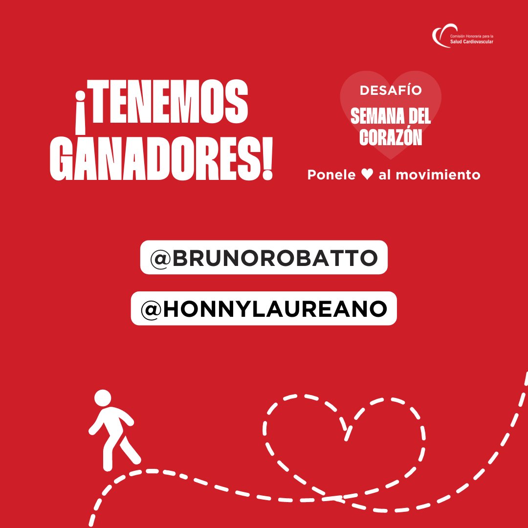 Semana del Corazón (@semanacorazon) on Twitter photo ¡Gracias a todos los que nos enviaron sus recorridos con forma de ♥ y a todos los que le pusieron mucho ♥ al movimiento!
<a href="/BrunoRobatto/">Bruno Robatto</a> y <a href="/HonnyLaureano/">Honny Laureano</a> nos contactaremos para hacerles llegar sus premios. ❤️
#SemanaDelCorazón
#PoneleCorazón ¡Gracias a todos los que nos enviaron sus recorridos con forma de ♥ y a todos los que le pusieron mucho ♥ al movimiento!
<a href="/BrunoRobatto/">Bruno Robatto</a> y <a href="/HonnyLaureano/">Honny Laureano</a> nos contactaremos para hacerles llegar sus premios. ❤️
#SemanaDelCorazón
#PoneleCorazón