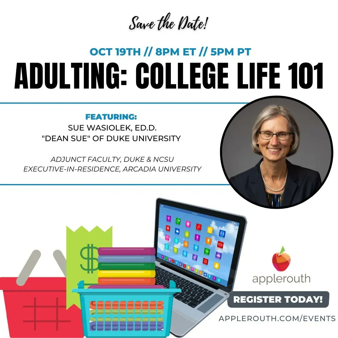 Once you become a college student, “adulting” can come at you fast. Let’s help you make sense of it all! You’re invited to “Adulting: College Life 101” on October 19 8PM ET / 5PM PT! ➡️ Register here (it’s free!): buff.ly/3CW6V7a #deansue #dukeu #duke #deansue