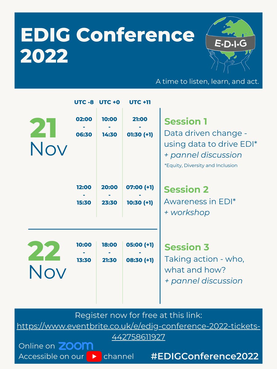 🚨📢Program announcement 📢🚨

The poster for the #EDIGConference2022 is out🎉 

Please share, RT, and register here:  eventbrite.co.uk/e/edig-confere…

👉Want to have access to the original poster: send a PM😀
👉 More detailed info coming soon💪