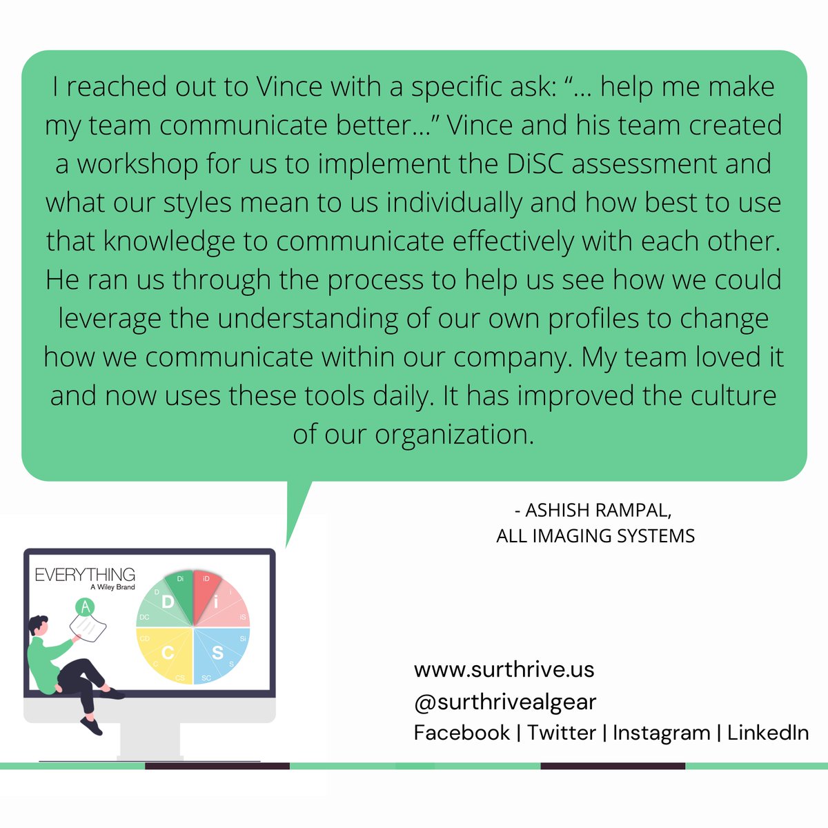 A great testimonial from my client on his team’s experience with the Everything DiSC assessment. Thank you for your feedback, Ashish!