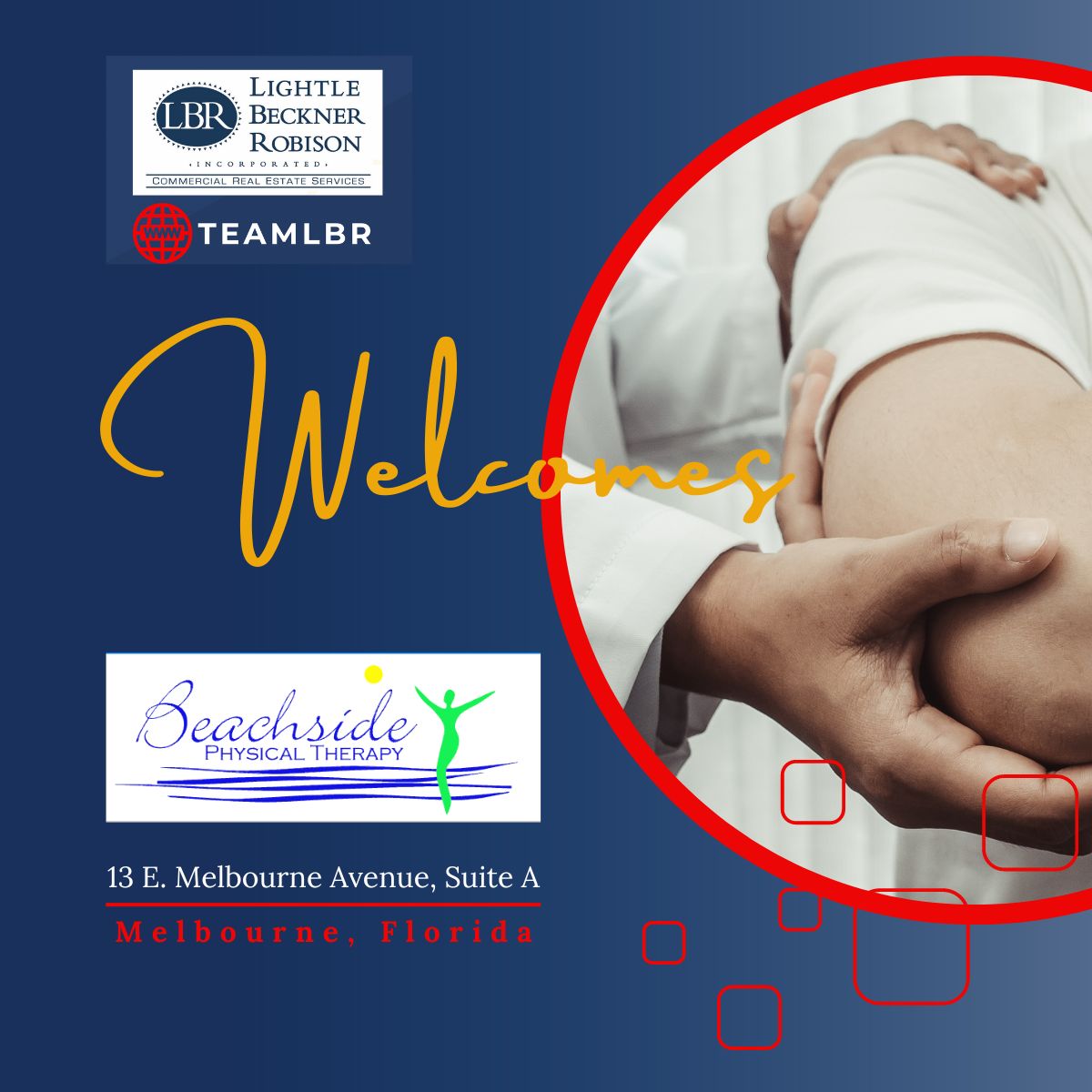 teamlbr's tweet photo. #TeamLBR welcomes #BeachsidePhysicalTherapy to 13 E. Melbourne, Suite A.

#commercialrealestateexperts
#lightlebecknerrobison https://t.co/poStKZ9tSk
