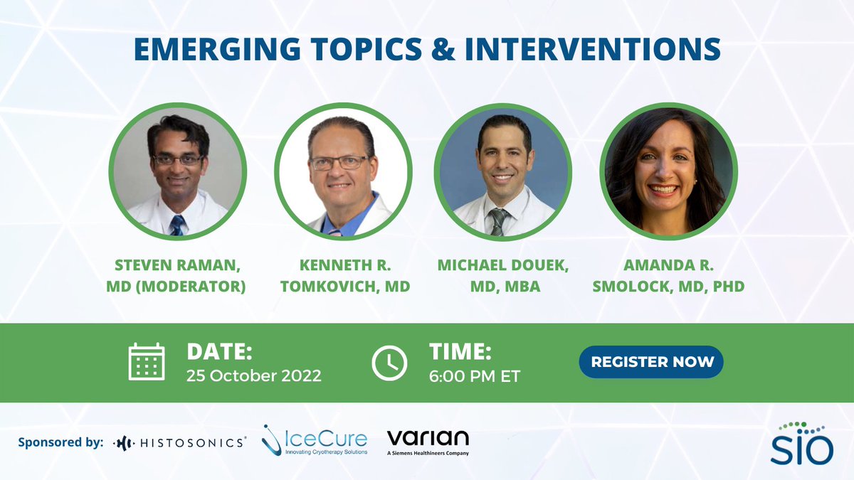 SIO_Central's tweet photo. During #IOAwarenessWeek, learn more about the latest topics and interventions in the field! There’s still time to register for the webinar, sponsored by IceCure, Histosonics, and Varian. https://t.co/LrbSbWGUJA https://t.co/K43gHFb3ue