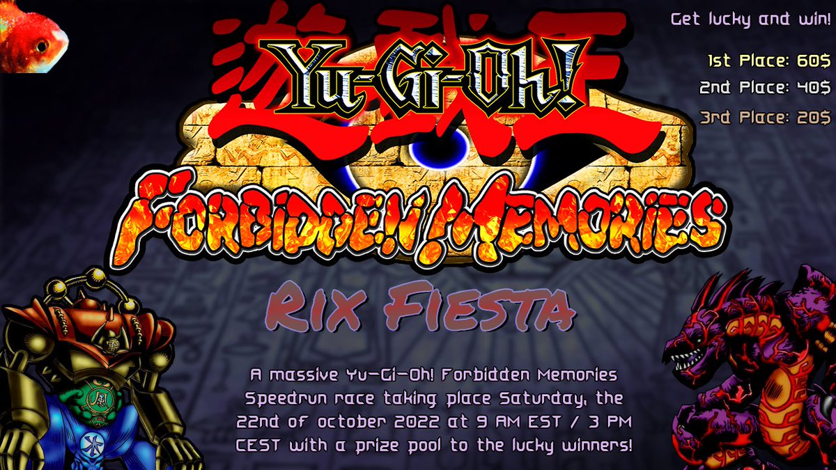 ThaRixer's tweet photo. Reposting this cause i moved the race 2 hours back.

🎲Rix Fiesta🎲(Big Yu-Gi-Oh FM Race) 3 PM CEST :)

I'll make the room on https://t.co/QLwye5x4l7 in advance.

Just have fun and may the luckiest person win! https://t.co/ehKAgu3K13