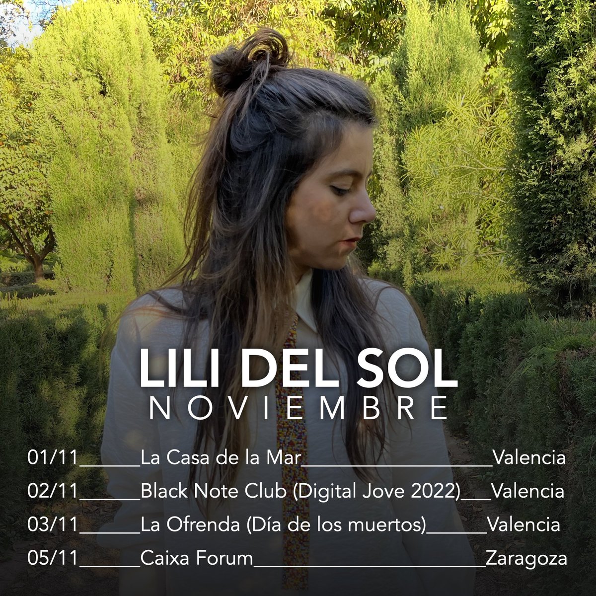 LilidelSolMusic's tweet photo. Se vienen días importantes y los quiero compartir con ustedes!

01.11 La Casa de la Mar (Valencia)

02.11 Black note Club - @digital_jove (Valencia)

03.11 La Ofrenda Restaurante (Valencia)

05.11 Caixa Forum (Zaragoza) @CaixaForum 

Mas info en 
https://t.co/hqIfYe9Ih8 https://t.co/OQXyxtxPLM