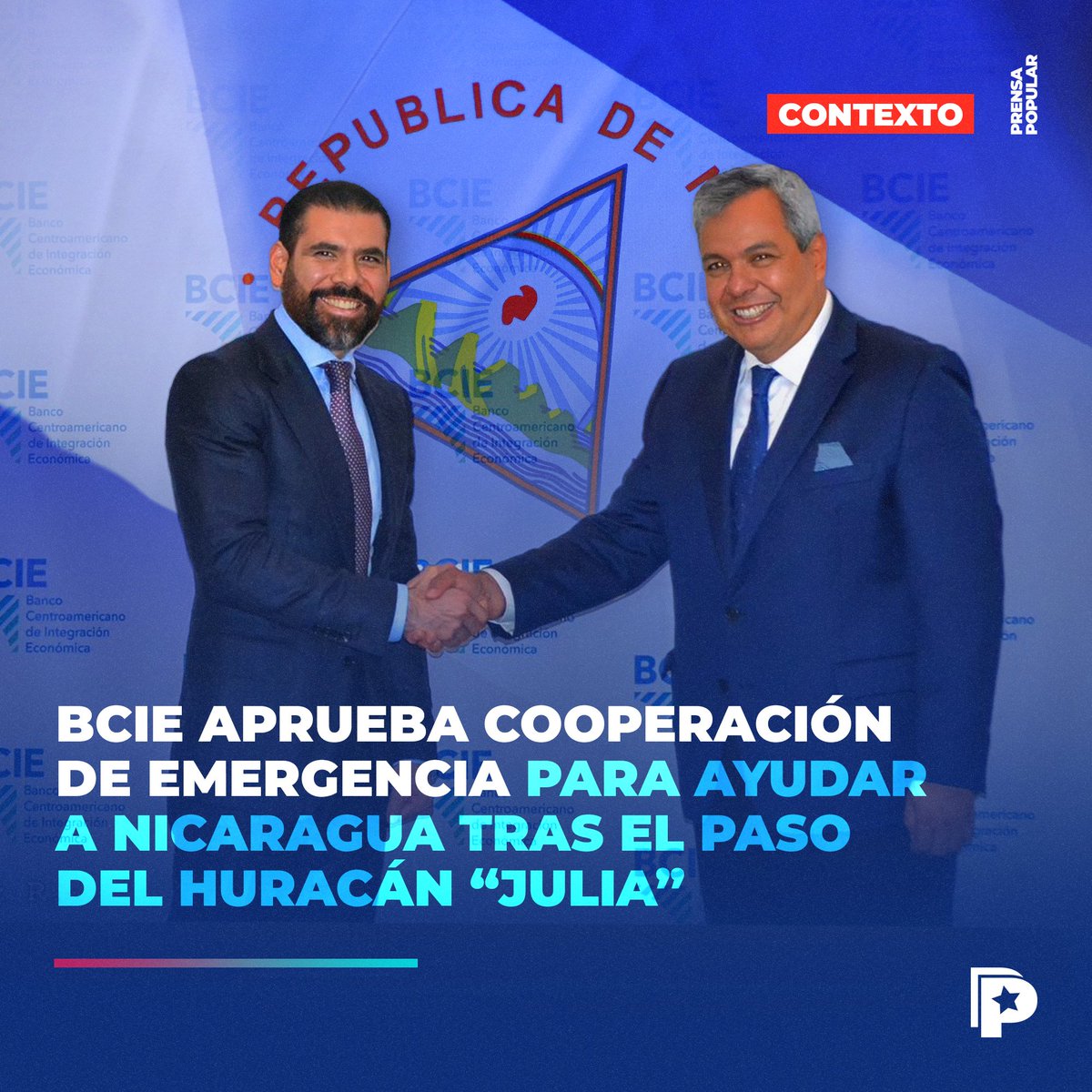 PrensaPopulr's tweet photo. #Avance| El @BCIE_Org informó la aprobación de una cooperación no reembolsable de emergencia de medio millón de dólares, para atender los daños que dejó el huracán julia. 🇳🇮🏦💰✊🏻🔴⚫⛈🌀

#2022PuebloVictorioso
@LaureanoOrtegaM https://t.co/0vQl1KlMft