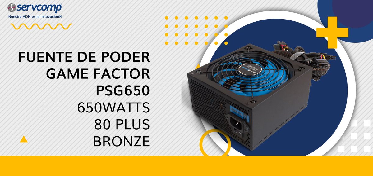 SERVCOMP_MEX's tweet photo. La verdadera fuente de poder.⚡️🔋
La potencia que necesitas; fuente de poder Game Factor PSG650, 650 watts, temperatura inteligente, ventilador automático,  reducción de ruido.⚡️
📲Cómpralo ya: https://t.co/XLJf5TFBxs
#ServComp #tecnología #innovación #fuentedepoder #GameFactor https://t.co/rAds6eNa8L