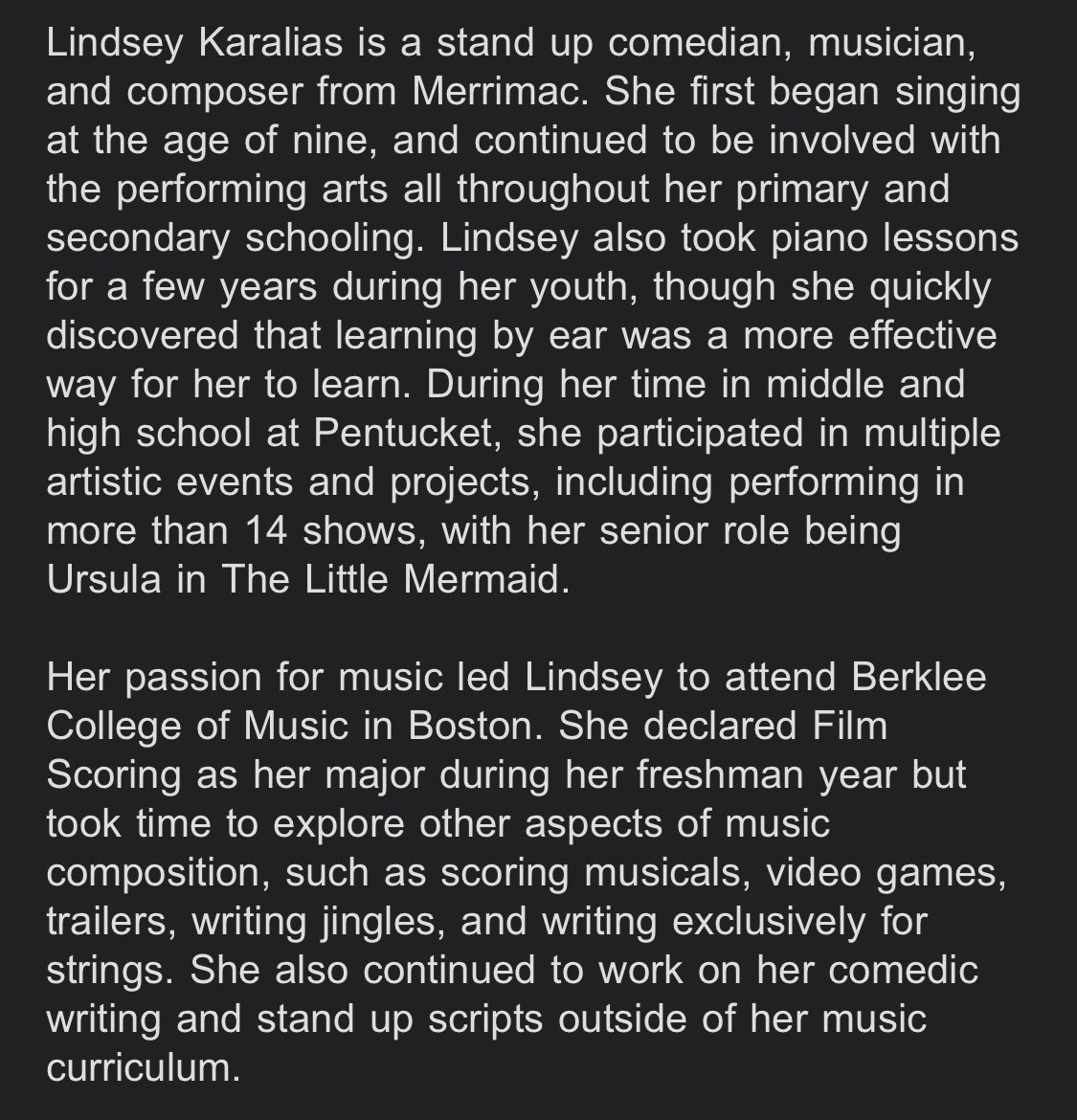 ArtsPentucket's tweet photo. ‼️ALUMNI ALERT‼️
Lindsey Karalias (Class of 2016)

View Lindsey’s work on her website: https://t.co/WqOwVLSmJw 

Check out Lindsey's full alert at https://t.co/yTDY0VWJYx

#PentucketArtsFoundation #AlumniAlert #WestNewbury #merrimac #Groveland #performingarts #alum #pentucket https://t.co/ydiTGTio1d