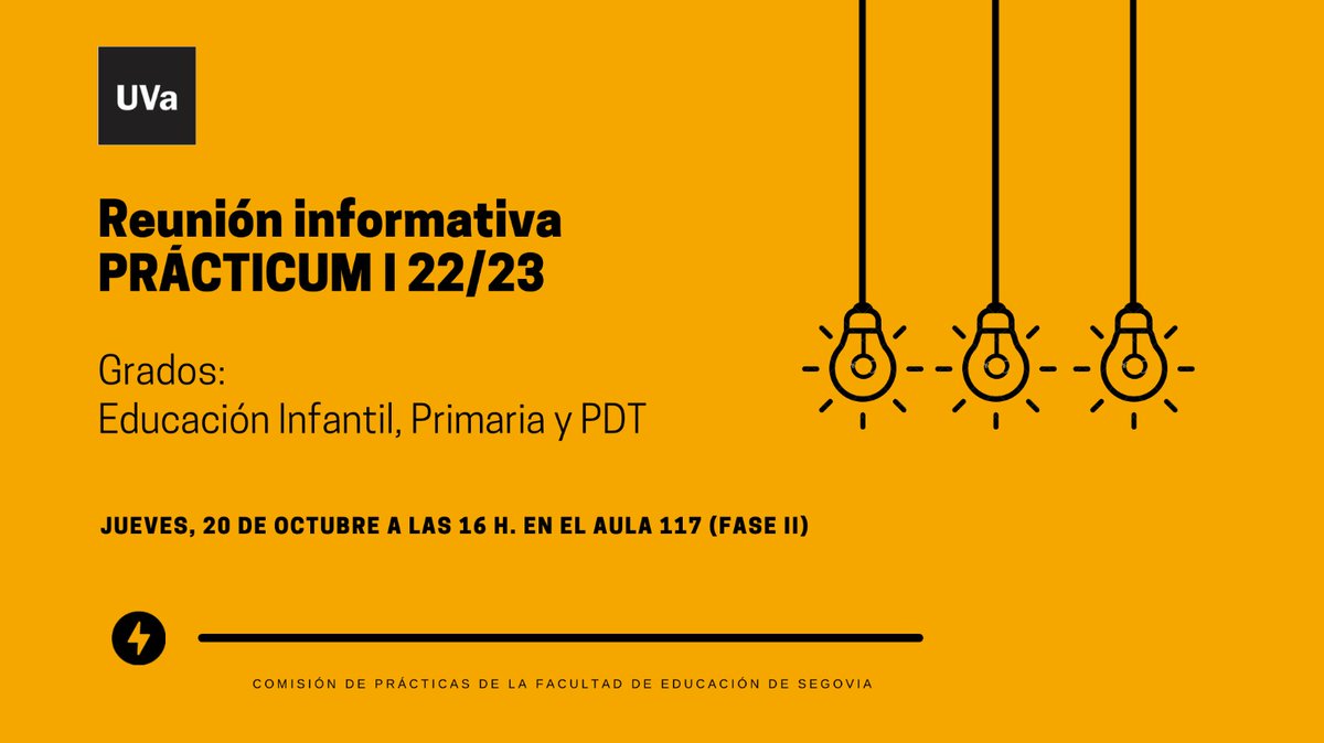 educasg_uva's tweet photo. 📣 NOTICIAS || Este jueves, 20 de octubre, a las 16h. en el aula 117 (Fase II) tendrá lugar la reunión informativa sobre el #PracticumI de la @educasg_uva de la @UVa_es para los grados de Infantil, Primaria y PDT para centros escolares de #Segovia, capital y provincia. https://t.co/M6y8vvNMy5