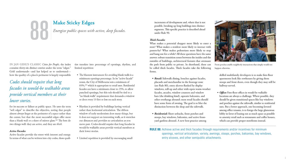 In 14 DAYS, the 10th Anniversary Edition of Walkable City drops, with 101 new pages and a foreword from @JSadikKhan. As we count it down, I am tweeting each day a rule from my recent book, Walkable City Rules. Today: RULE 88: MAKE STICKY EDGES