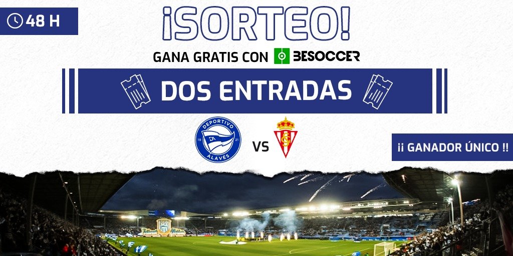 BeSoccerTeam's tweet photo. 🎁NUEVO SORTEO🎁

Gana dos entradas para ver el @Alaves 🆚 @RealSporting 

¡Ganador único!

Requisitos 👇

1. Síguenos en: @besoccer_ES  y @BeSoccerTeam

2. RT

48h ⏳

¡Suerte! 🍀

#sorteo 
#sorteoentrada https://t.co/vC15qKH0Cp