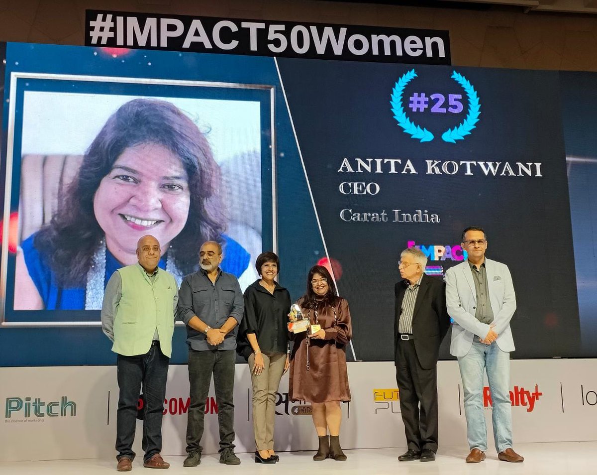 IMPACT_onnet's tweet photo. Congratulations Anita Kotwani, CEO, Carat India for winning the prestigious IMPACT 50 most influential women 2022 awards #IMPACT50Women  @Kotwani11 https://t.co/KC6hYkf1BV