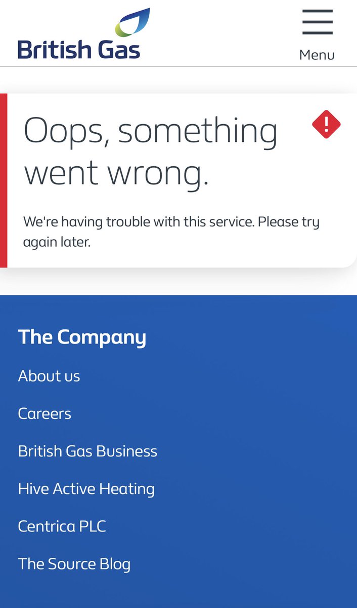 ChrisPostPwll's tweet photo. @BritishGasHelp I can’t seem to book my boiler service online as I keep getting this message since the beginning of September! https://t.co/f8P7ezD2TL